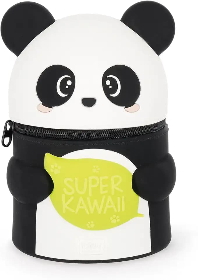 Legami - Super Kawaii Panda Federmäppchen für bis zu 100 radierbare Stifte, weiches Silikon, 13 x 19 x 13 cm