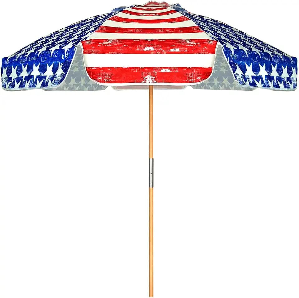 AMMSUN 7.5ft High Wind Beach Umbrella with Air Vent & Ash Wood Pole