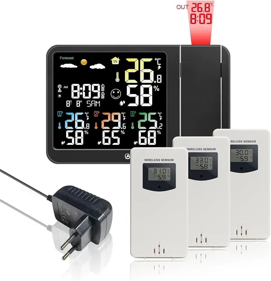 KETOTEK Digitaler Projektionswecker Funk Wetterstation mit Projektion