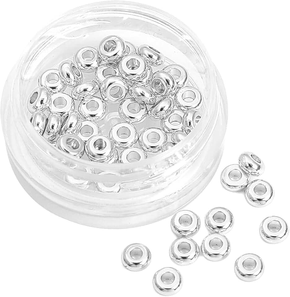 BEADIA Silver Plated Roudelle Spacer Beads 4x1.8mm 50pcs for Jewelry Making Findings Non Tarnish
