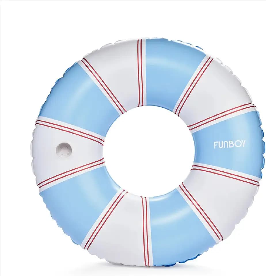 FUNBOY Giant 46" Vintage Blue Stripe Pool Tube Float with Cup Holder