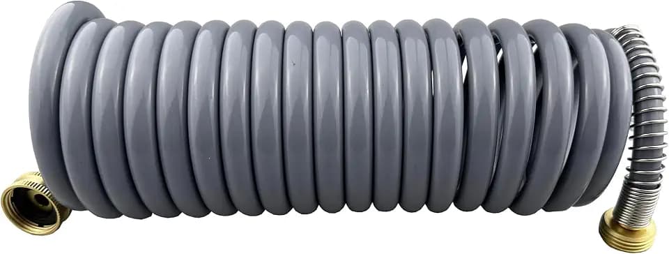 Darnassus Garden Hose, Green PU Curly Water Hose with Brass Connectors,Watering Hose Coil,Retractable,Corrosion Resistant Garden Coil Hose (Grey, 15 FT)