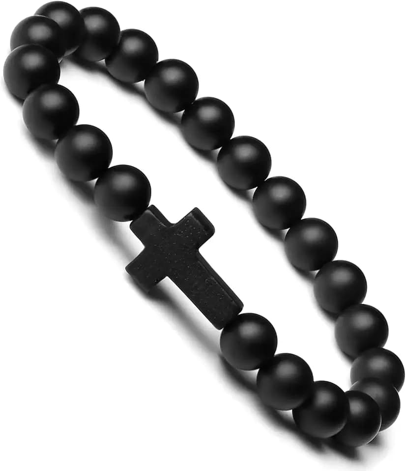 Crystal Bracelet for Men Women Adjustable Cross Stretch Beaded Bracelet Religious Christian Bracelet Healing Anxiety Bracelets