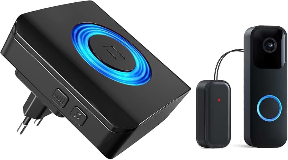 Satisure Türklingel Weiterleitung für Blink Videotürklingel, Funk Gong Erweiterung Set 58 Melodien & 5 Lautstärkestufen Empfänger für Blink Video Doorbell, Schwarz