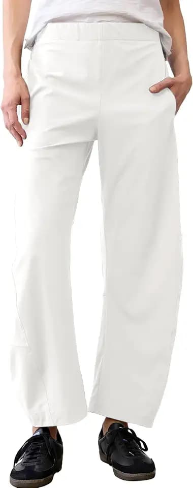 Songling Womens Barrel Pants Wide Leg High Waisted Ankle Business Work Pants Travel Casual Trousers with Pockets