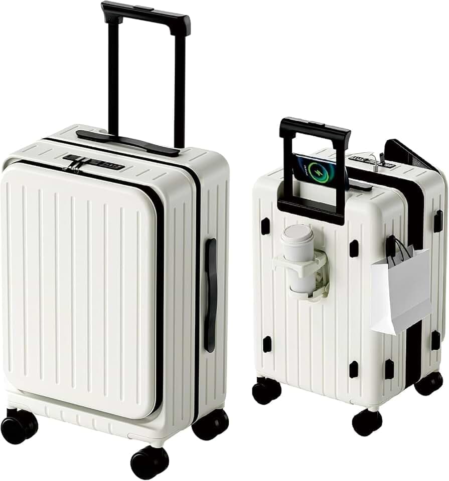 26-Inch Front Opening Hardside Checked Luggage, White