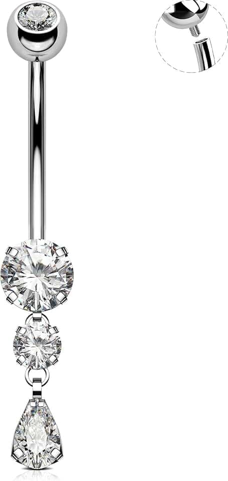 OUFER Dangle Belly Button Rings, Titanium Belly Rings, Clear CZ Dangle Belly Piercing Jewelry, Navel Piercing Jewelry, Internally Threaded Belly Rings For Women Men-10MM