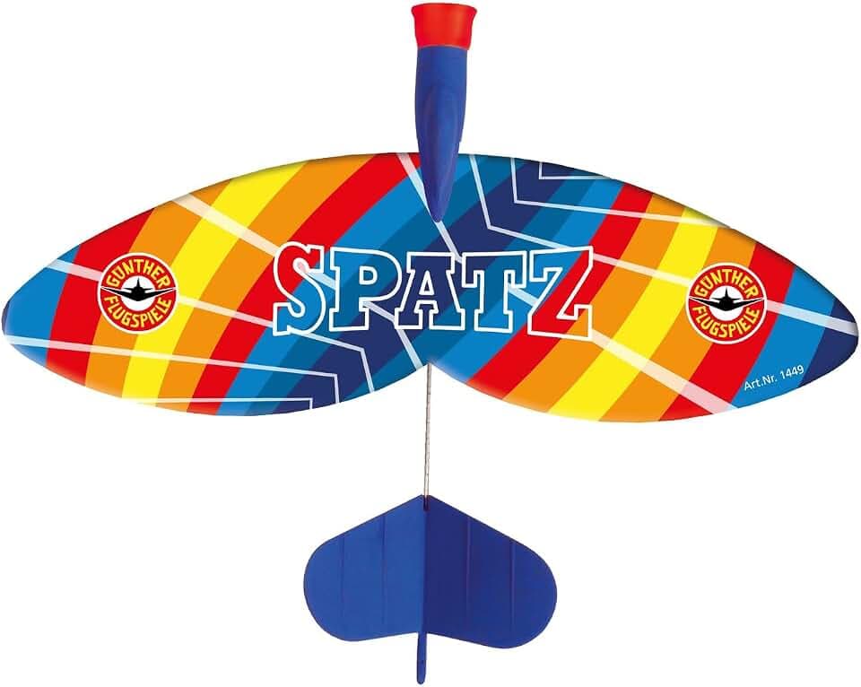GÜNTHER FLUGSPIELE - 1449 - Schleudersegler Spatz, ca. 24 x 20 cm, Katapultstarter mit folienbespannten Flügeln, für Kinder ab 6 Jahren, mit Flexibler Heckflosse