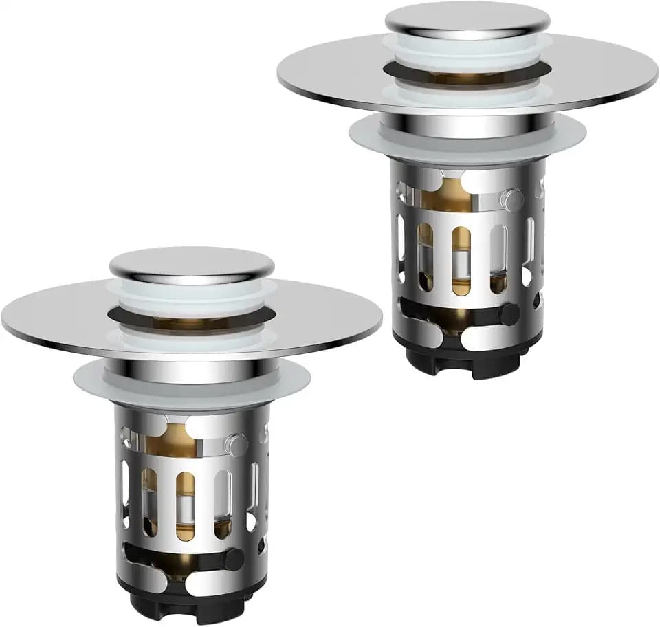 Hibbent 2 PCS Upgraded 3 in 1 Bathroom Sink Drain Strainer, Pop Up Stopper