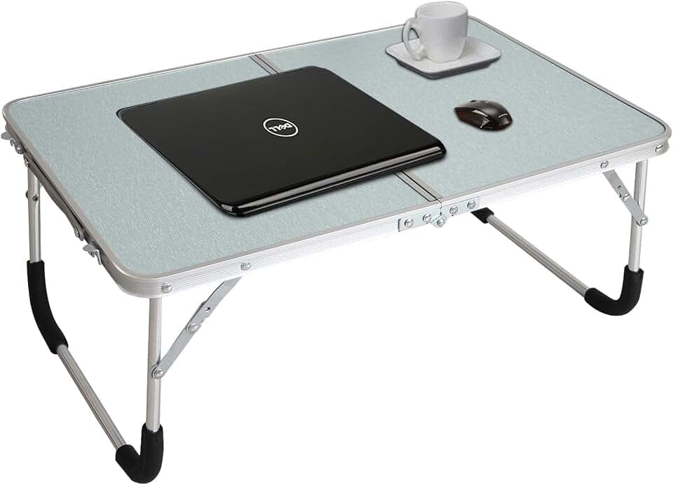 Foldable Laptop Table, Bed Desk, Breakfast Serving Bed Tray, Silvery