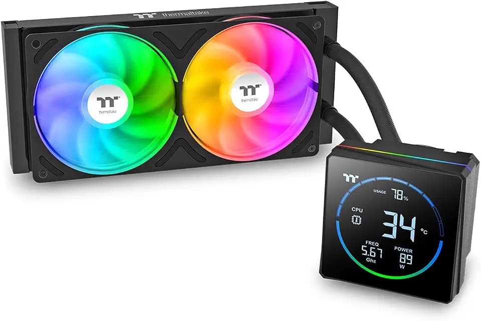 Thermaltake TH240-S V3 ARGB CPU Liquid Cooler; Intel/AMD; 1x240mm 500~2500rpm Single Frame ARGB Fan; 3.95" Segment Code LCD; Rotatable Pump Head; TT Segment LCD Software; Black; CL-W469-PL12SW-A
