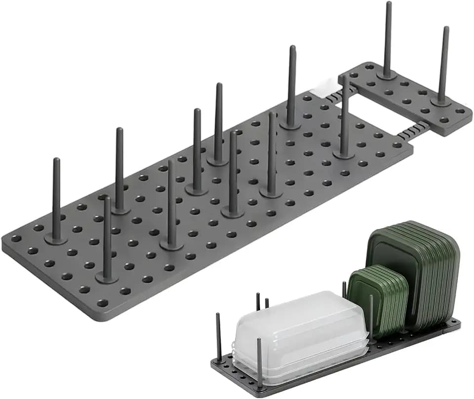 Tellerhalter Ständer, Verstellbare Geschirrständer, mit 12 Stützen Tellerhalter, Dunkelgrau Schubladen Organizer Küche, für Teller, Schüsseln, Topfdeckel, Tassen