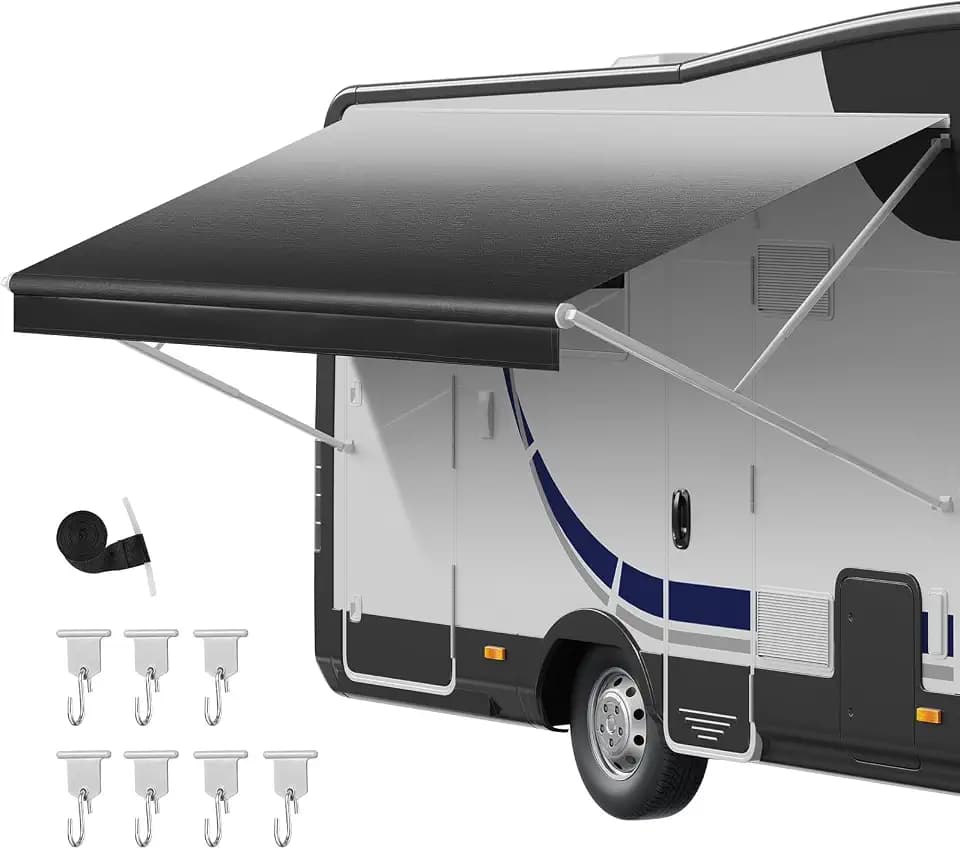 VEVOR RV Awning Fabric Replacement, 15' (Fabric 14'2") 18 oz Heavy-Duty Weatherproof Vinyl Camper Awning Replacement, UPF50+ Protection Waterproof Outdoor Canopy for RV, Motorhome, Trailer, Black Fade