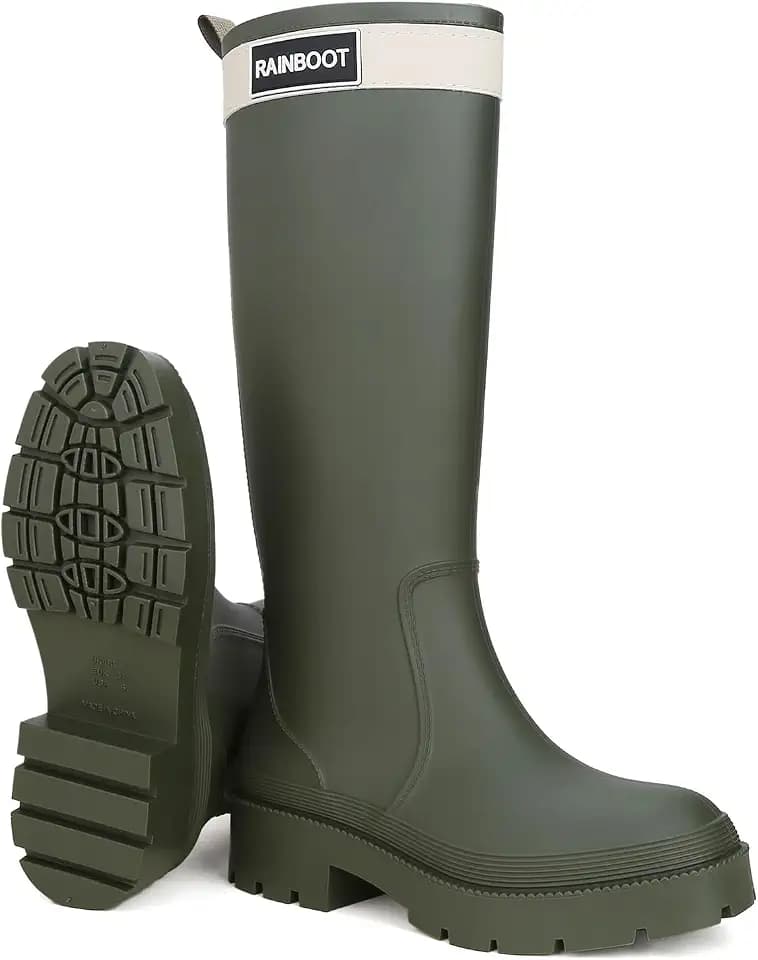 Rain Boots for Women, Waterproof Rubber Garden Boots Durable Slip Resistant Muck Boots,Tall Water Fishing Shoes Comfort Knee High Work for Outdoor