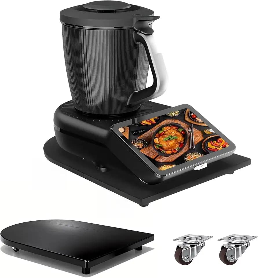 Bambus-Gleitbrett für Thermomix TM7 mit 360°-Rollen – Müheloses Verschieben Ihres TM7. Hochwertiges Gleitbrett mit rutschfesten Gummifüßen für stabilen Stand, Schwarz