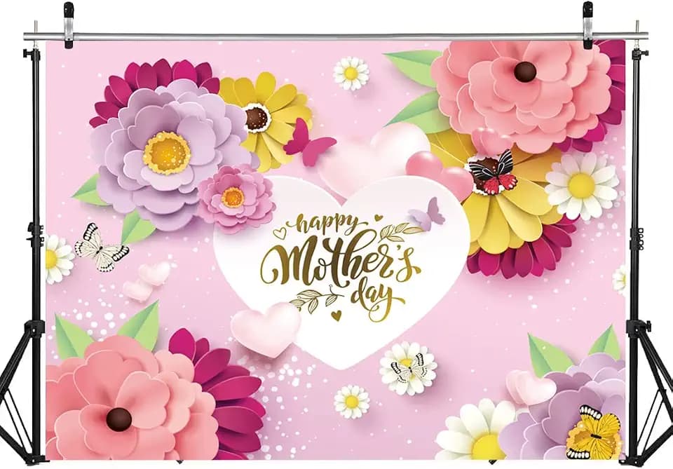 7X5FT Happy Mother's Day Backdrop Pink Flower Background Mother Festival Party Decoration Banner DH-303