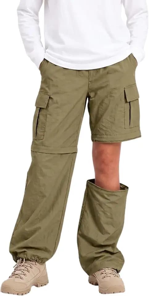 Kids Lightweight Convertible Zip-Off Cargo Pants for Girls and Boys Green