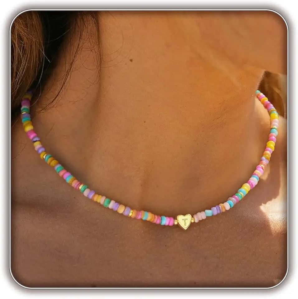 Personalized Initial Necklace for Her Colorful Beaded Choker