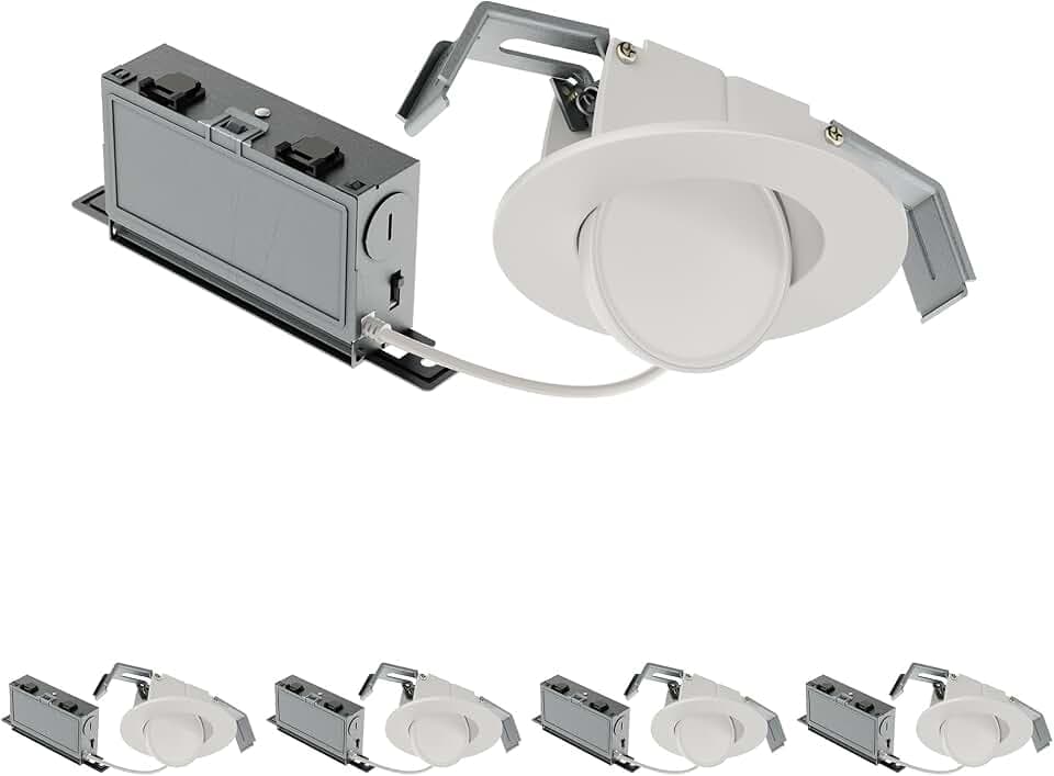 HALO HLA 3 in Super Adjustable Integrated LED Recessed Gimbal Downlight with Flip-N-Klip Install, 4-Pack, 550 Lumens, Color Selectable 2700K/3000K/3500K/4000K/5000K, Canless, Wet Location