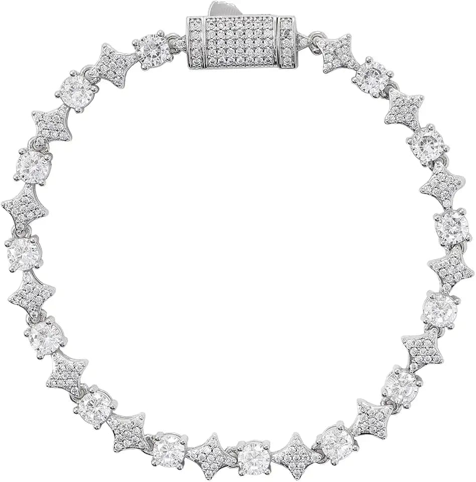 LuxeFlex Star Bracelet for Men & Women – 6mm 14K Gold/White Gold Plated, 5A Cubic Zirconia Iced Out Celestial Jewelry, Elegant Starry Night Gift