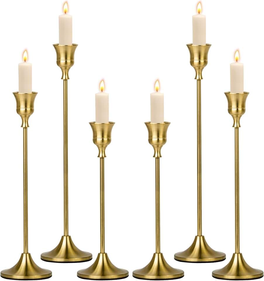 Kerzenhalter, Kerzenständer Gold, 6 Stück Kerzenständer Stabkerzen 19.5/23.3/27.2cm, Kerzenhalter Stabkerze, Hoch Kerzenleuchter, Metall Stabkerzenhalter Vintage Dekoration