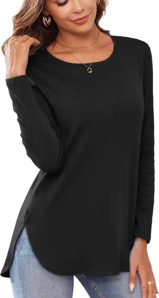 Herou Women Long Sleeve T Shirt with Side Split Loose Pullover Tunic Top
