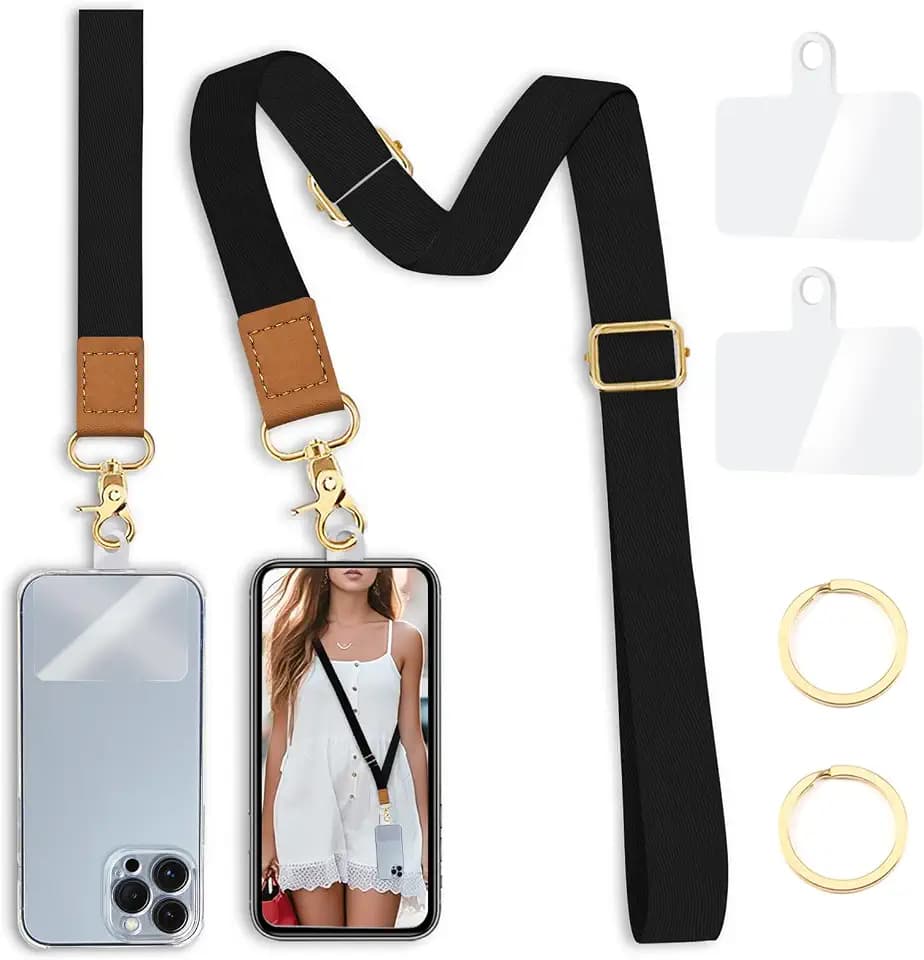 Yonlevres Phone Lanyard Crossbody Strap Wrist Neck Adjustable Women Black