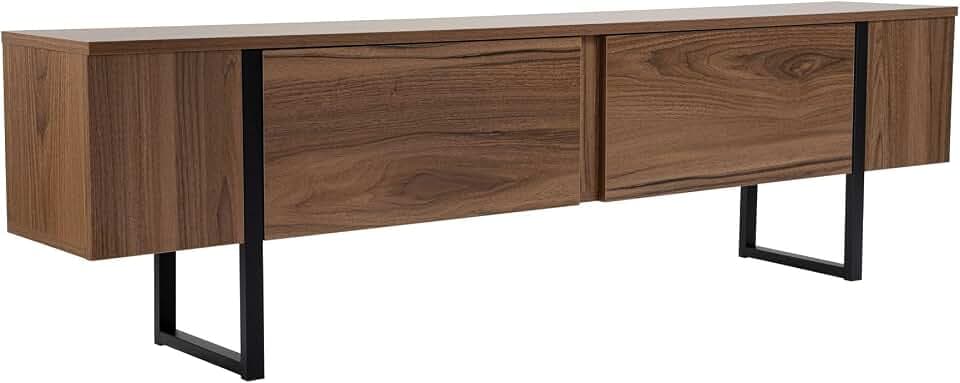 Hanah Home stilvolles TV-Möbel, Walnuss & Schwarz, 180 x 50 x 29,5 cm | 100% melaminbeschichtete Spanplatte, 18 mm dick | modernes Design für Wohnzimmer & Unterhaltungsbereiche