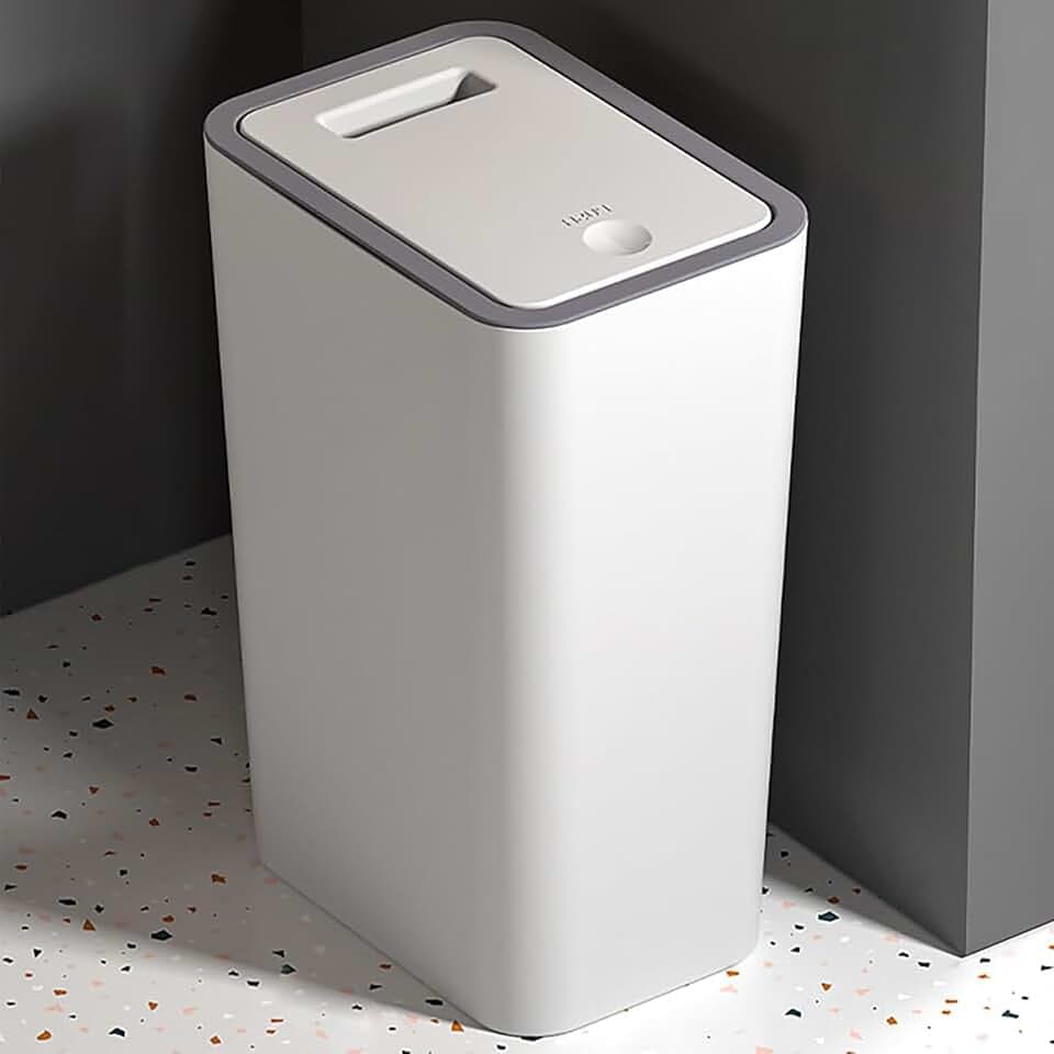 9L Mülleimer Bad,Mülleimer Küche,Schmaler Mülleimer Mit Deckel Mülleimer Geruchsdicht Pop-Up Deckel PP Material für Bad,Küchen,Büro,Wohnzimmer,Schlafzimmer,WC Mülleimer (Weiß)
