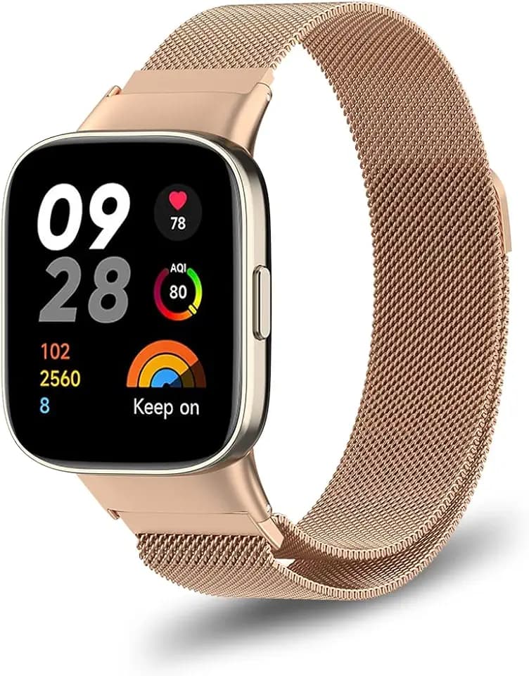 SeNool Armband Kompatibel mit Xiaomi Redmi Watch 3, [Edelstahl Metall Einstellbar Ersatzband] [Weich Atmungsaktiv] Magnetversch Mesh Gewebte Uhrenarmband für Xiaomi Redmi Watch 3 - Roségold