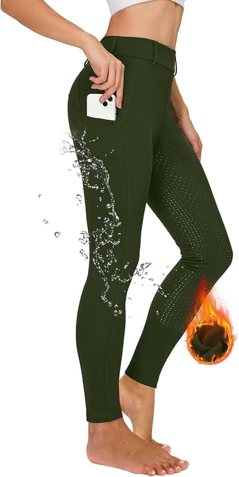 Winter Reitleggings Damen Vollbesatz Thermo Reithose Damen Fleece Gefüttert Wasserdicht mit Handytasche Gürtelschlaufen