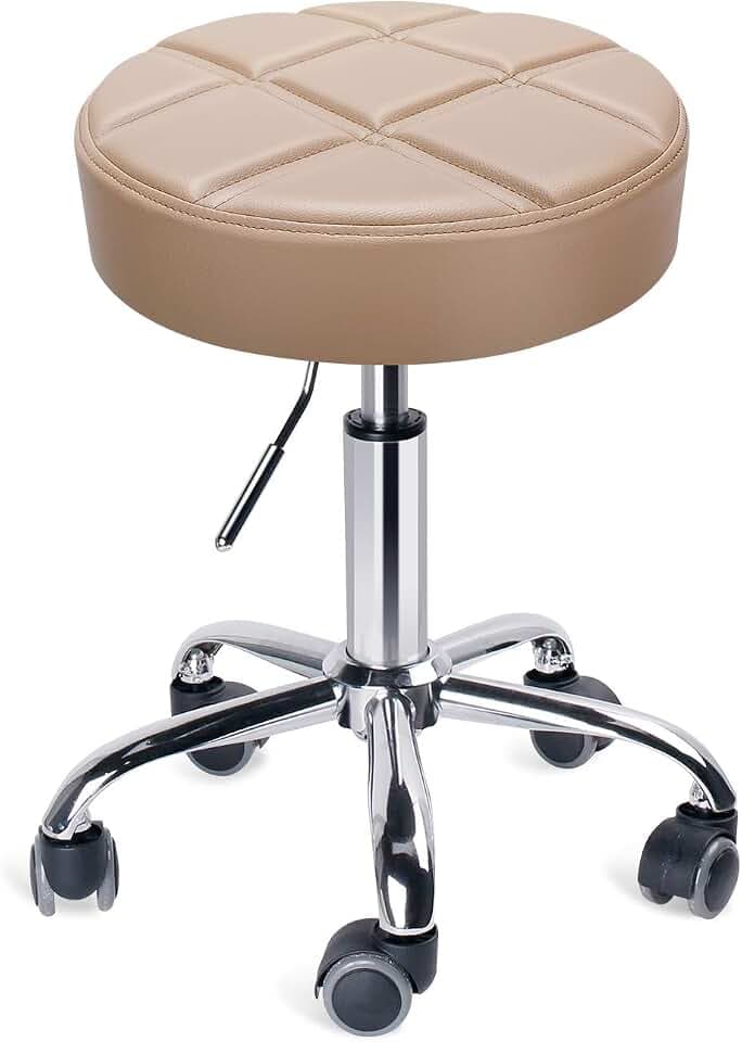 Runder Rollhocker höhenverstellbarer Drehhocker rollen Khaki(Sitz Φ35cm)