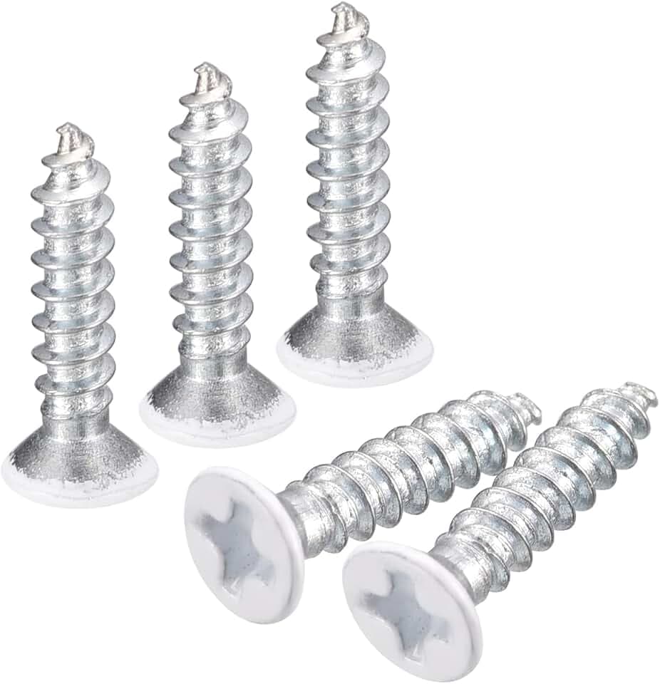 sourcing map ST3 x 15 mm weiße Schrauben, selbstschneidende Schrauben, 100 Stück Flachkopf-Kreuzschlitz-Holzschrauben für Holzbearbeitung