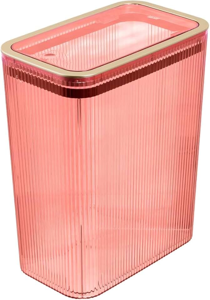 Glad Bathroom Trash Can, 2.6 Gallon (10L) - Slim Plastic Waste Basket with Pop-Up Lid and Bag Ring - Colored Clear Trash Can for Bedroom, Office, College Dorm - Blush