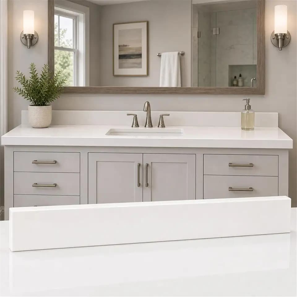 COUKIU Bathroom Vanity Sink Backsplash/Sidesplash (White Engineered Marble, 4" x 48")