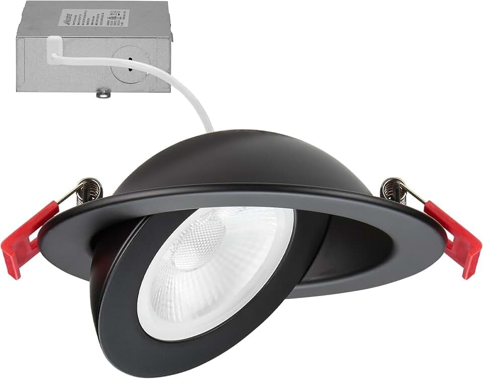 Maxxima 4" Ultra-Thin LED Floating Gimbal Downlight, 850 Lumens 5CCT, Black