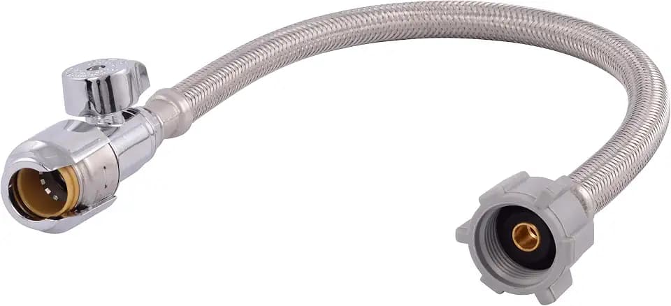 SharkBite Max 16 In. Stainless Steel Braided Toilet Connector with Straight Stop Valve, 1/2 Inch PTC x 7/8 Inch Ballcock, PEX Pipe, Copper, CPVC, PE-RT, HDPE, UR24686