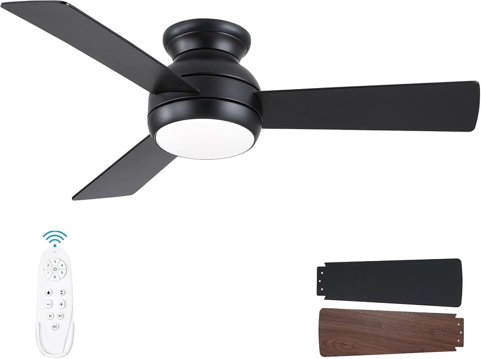42 Inch Flush Mount Low Profile Ceiling Fan with Light, Black