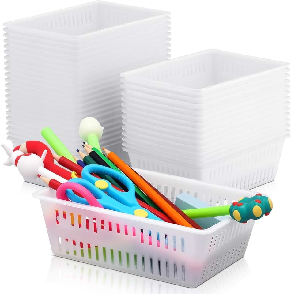 Sherr 36 Pack Classroom Storage Baskets Small Plastic Baskets, White