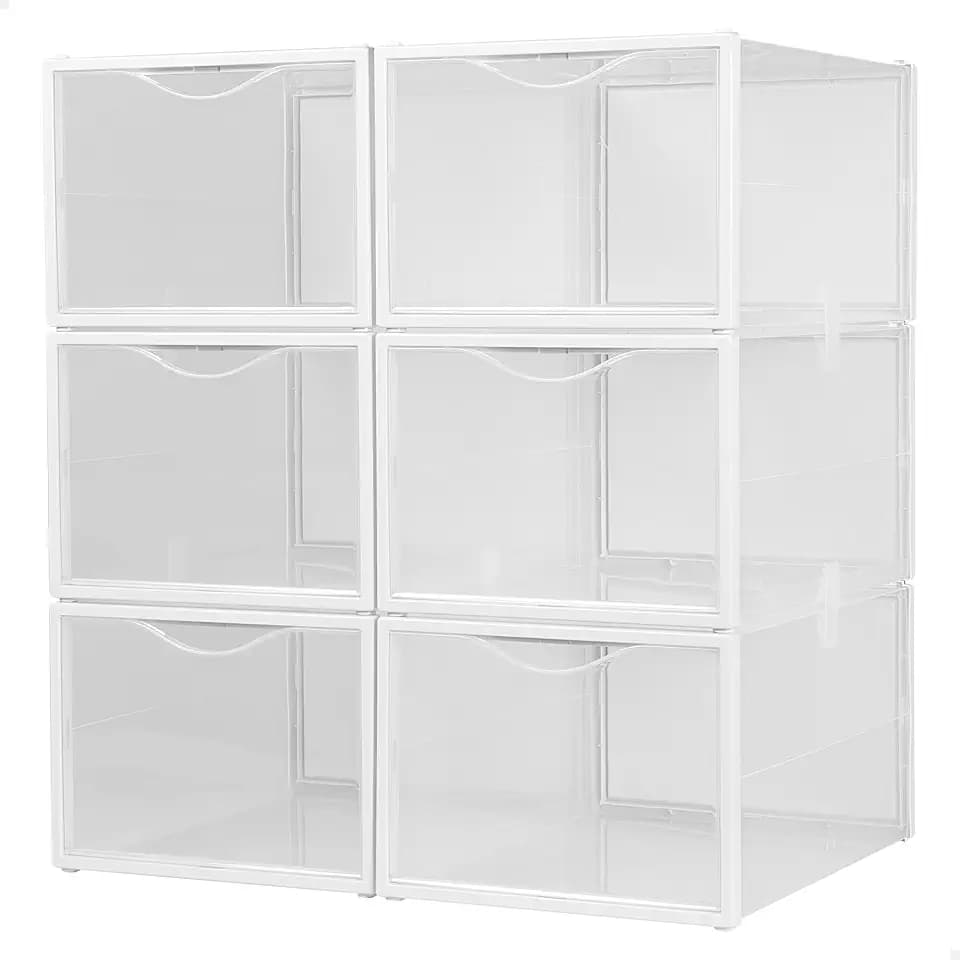 AKTIVE Max Home Schuhkartons aus Kunststoff, 6er-Set Aufbewahrungsboxen, 25 x 35 x 18,5 cm, stapelbar, kippsicher, bis Größe 46, transparent, Schuhkarton aus Kunststoff (16551)