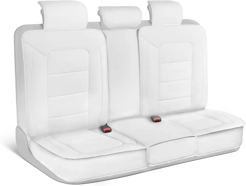Classic Edition Bench Seat Cover, Premium Faux Leather Back Seat Covers for Cars Trucks Vans SUV, Rear Car Seat Covers Back Seats Only, Automotive Interior Cover - White