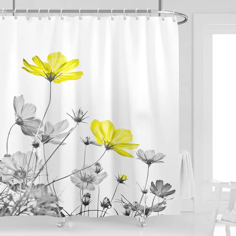 Yellow Floral Standard Shower Curtain, Farmhouse, 72'' W x 72'' L