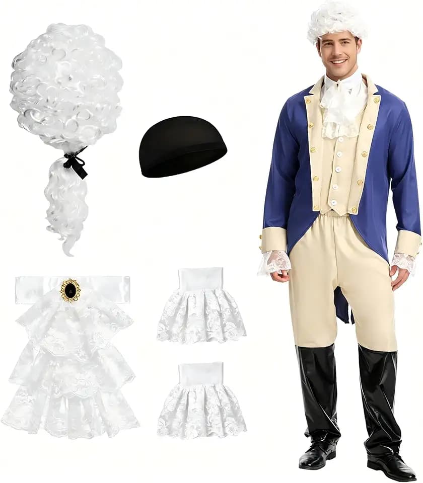 Mens Founding Father Costume,Adult Colonial Costume,Revolutionary War President General Outfit,Patriot Uniform