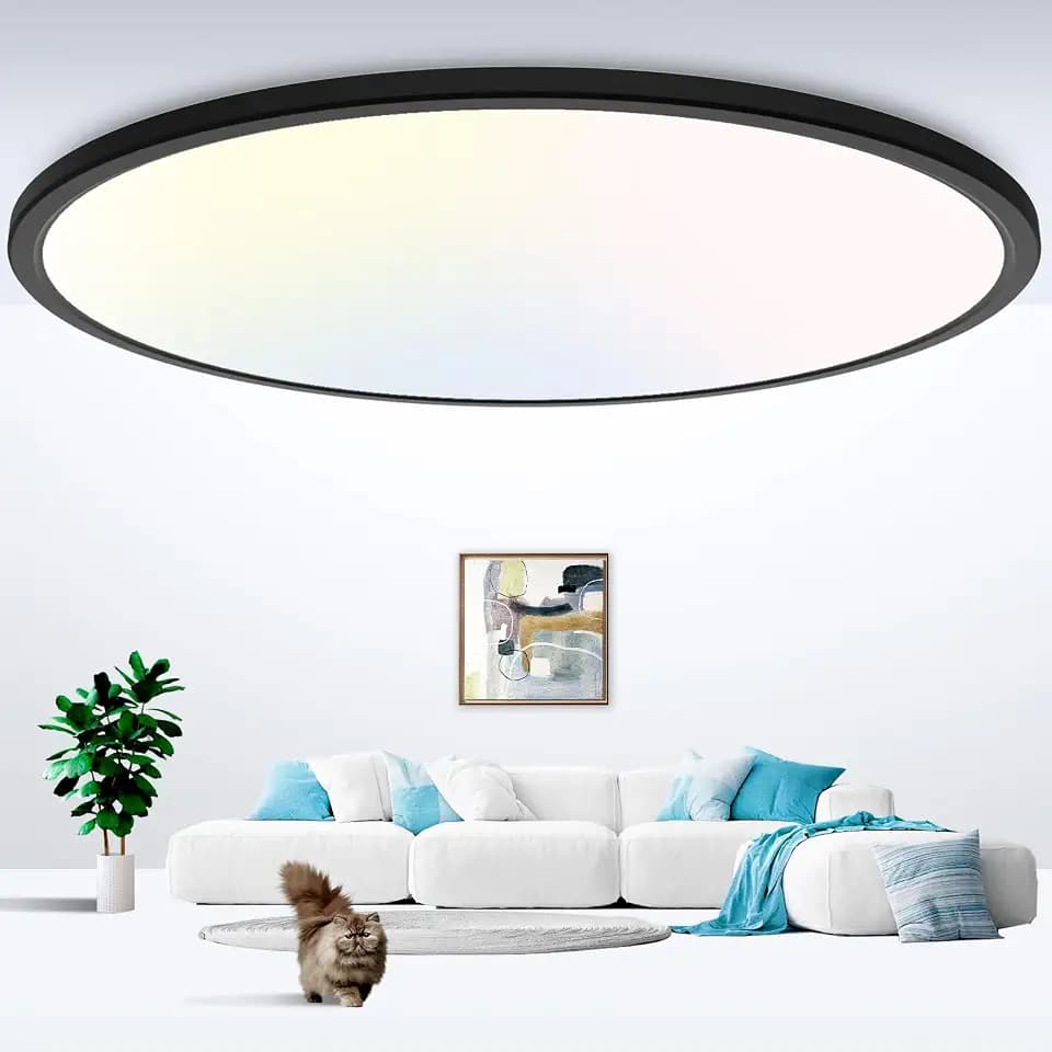 zemty 20 inch LED Flush Mount Ceiling Light, 50W 5000lm Large Light Fixture, 3 Color Temperature in One 3000k 4500k 6000K Round Modern Ceiling Lamp for Bedroom Kitchen Dining Room (Black)