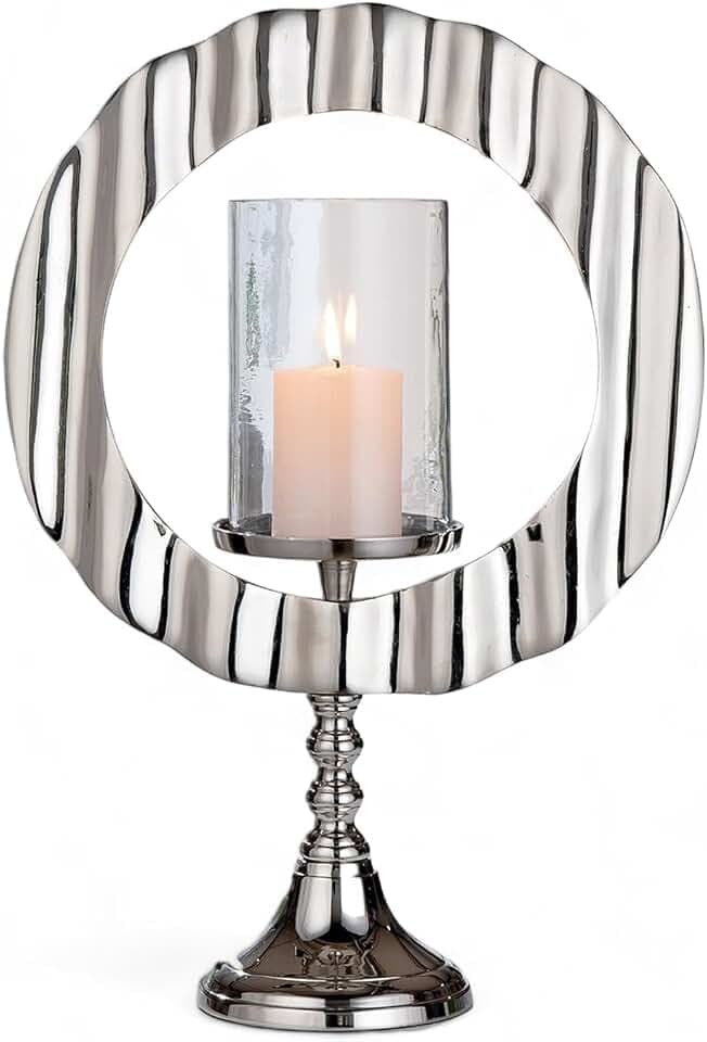 Casablanca Kerzenleuchter Circulus - Aluminium und Glas - rund - silberfarben - glänzend - Höhe 46cm