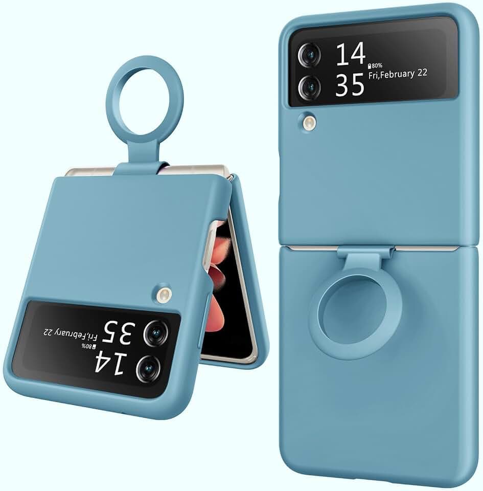 for Samsung Galaxy Z Flip 4 Case - Dual Layer Hard PC & Soft Silicone Rubber Bumper - Slim Fit Protective Phone Case for Galaxy Z Flip 4 5G (2022), Denim Blue