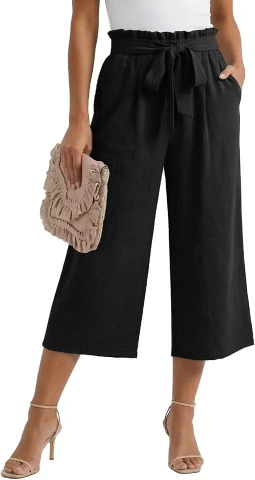 PrinStory Sommerhose Damen Leicht Hohe Taille Palazzo Hose Weite Bein Hose Lounge Sommerhose Mit Weitem Bein