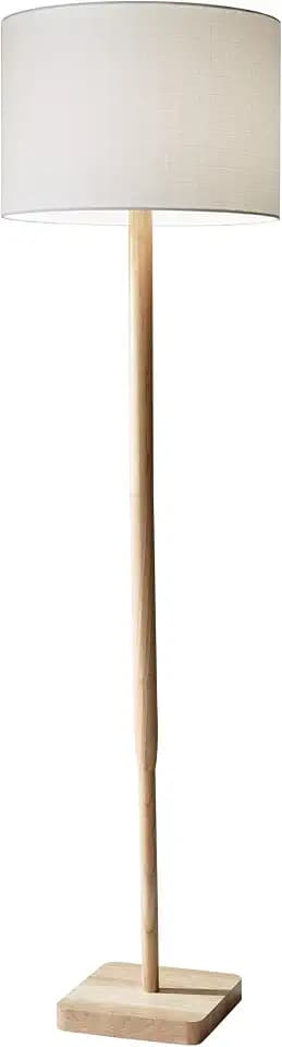 Adesso Floor Lamp, Natural Rubberwood & White Linen, 3-Way, 58.5”