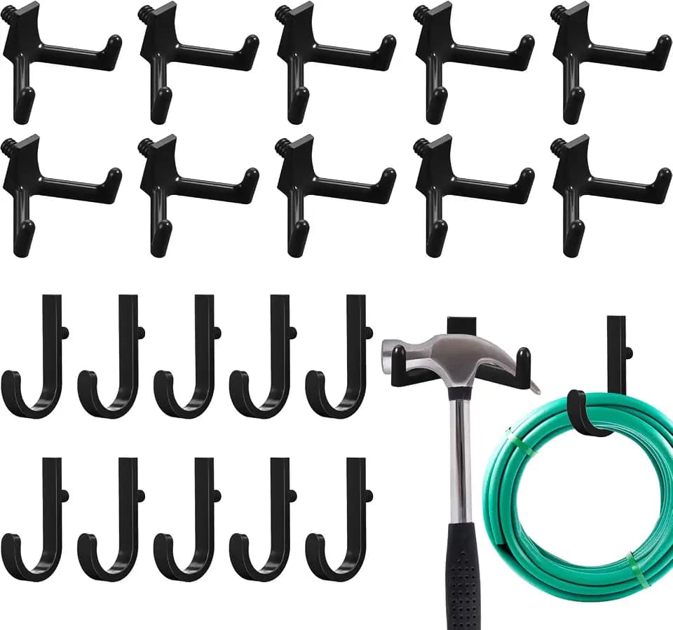 20 Pcs Storage Shed Tool Hooks Black Tool Hanger Compatible with Suncast Shed Accessories for Hanging Storage Shelves Organizer Accessories Parts Replacement Screws Brackets Ladders(J/v)