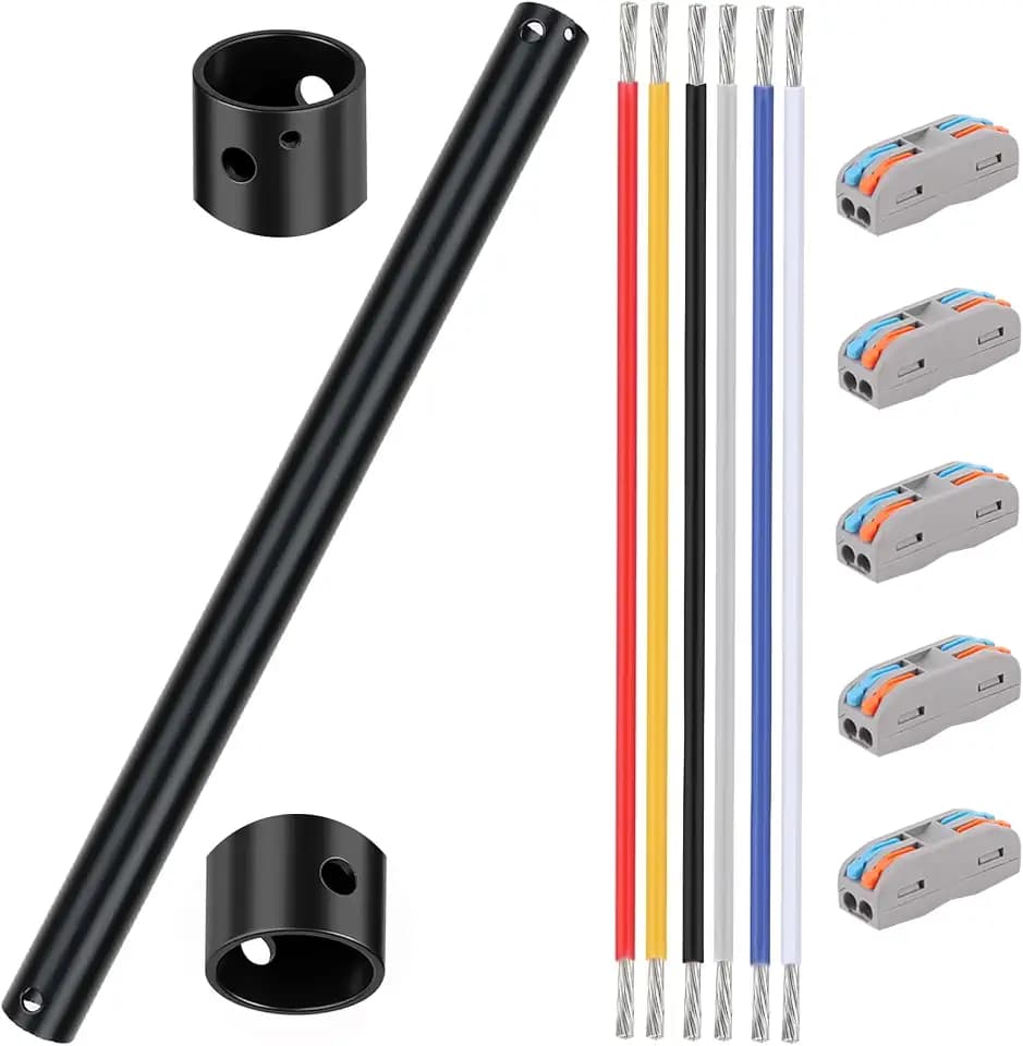 12 Inch Matte Black Ceiling Fan Downrod with 24" Extension Wires, 1" OD Universal Threadless Extension Pole, Compatible with Hunter & Harbor Breeze Fans